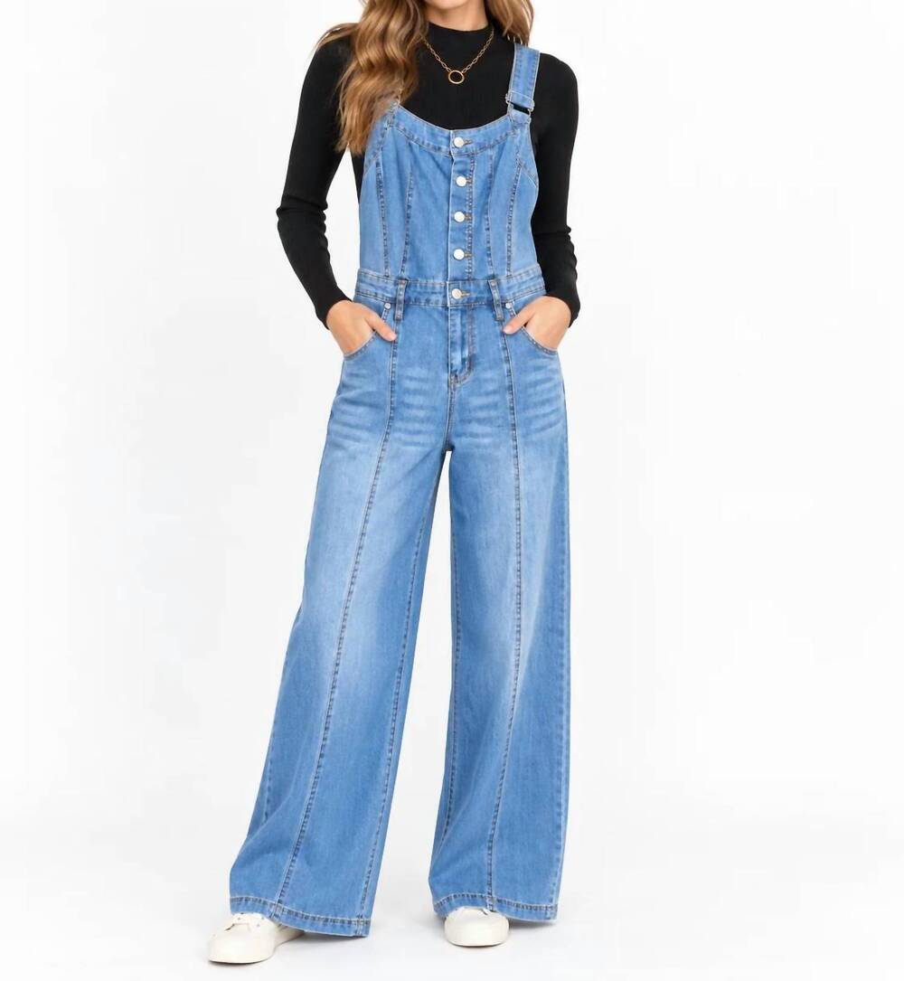 NEW TRIBAL tencel wide leg jumpsuit with shirred elastic waist in classic blue